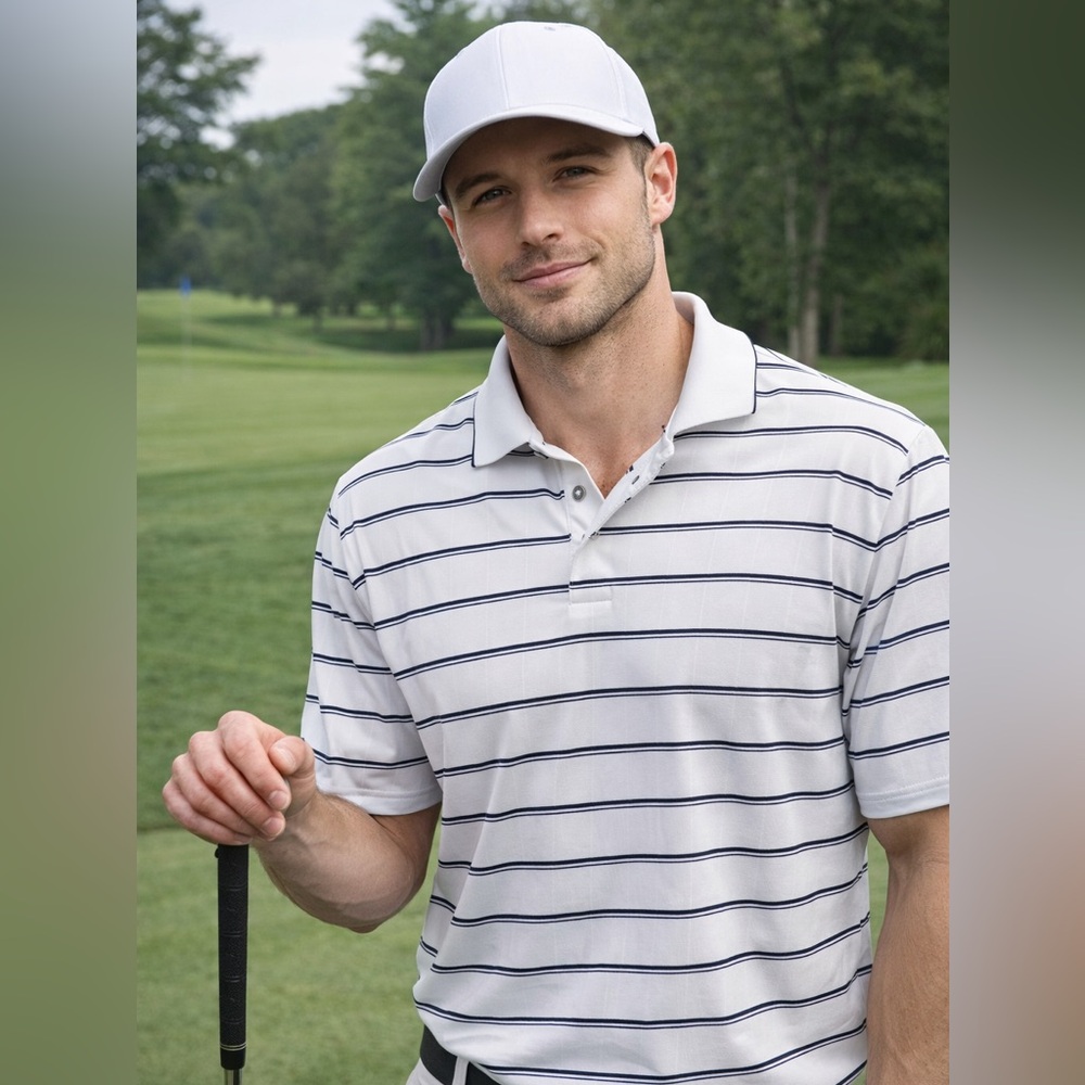 Grand Slam White Polo with Navy Stripes